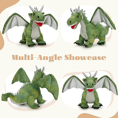 Vista 198 de Juego de 7 juguetes de peluche de dragón verde gigante de 21.7 pulgadas, animal de peluche con 4 bebés y 2 huevos, dinosaurios de peluche para niños