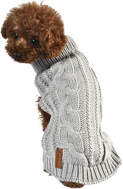 AllPetSolutions Fitted Puppy Sweater - Warm Dog Jumper Knitwear, Luxury Puppy Clothes - Knitted Clothing & Accessories for Dogs - Washable Dog Sweaters for Mid-Size Breeds - Medium, 35cm Long, Grey