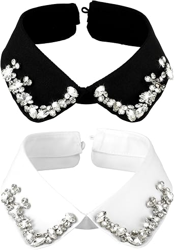 2 PCS Collars for Women, Rhinestone Fake Collar, Detachable Fakecollar for Shirt, Sweaters, Jackets, Shirts, Dresses, Uniforms, White Black Classic Style