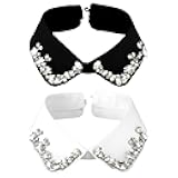 2 PCS Faux Collar Women, Rhinestone Fake Collar, Detachable FakeCollar for Shirt, Sweaters, Jackets, Shirts, Dresses, Uniforms, White Black Classic Style