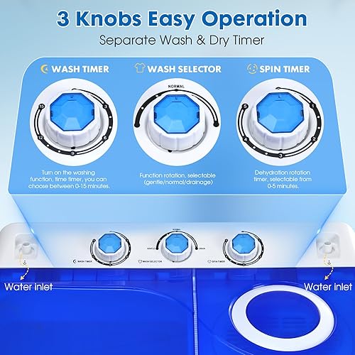 Miniatura 2 de Lavadora portátil de 28 libras con lavado de 18 libras y giro de 10 libras, lavadora de doble tina compacta con bomba de drenaje, mini lavadora