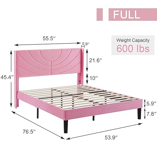 Miniatura 107 de VECELO Base de cama tamaño matrimonial tapizada con cabecera de tela, soporte de listones de madera, no necesita somier, base de colchón, color