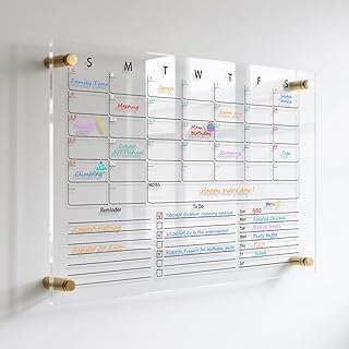 28×20インチ クリアアクリルカレンダー 壁用アクリルカレンダー アクリル壁掛けカレンダー ホワイトボード再利用可能 マンスリーホワイトボード ファミリープランナー 壁用 8色マーカー付き 自宅、オフィス、教室に最適