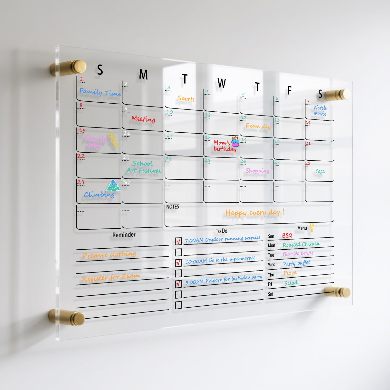 IJIJIJ- 28×20” Clear Acrylic Calendar for Wall, Acrylic Wall Calendar Dry Erase Board, Reusable Monthly Whiteboard, Family Planner for Wall with 8-Color Markers, Perfect for Home, Office & Classroom