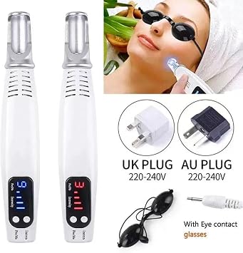 Tattoo Removal Machine Picosecond Pen Blue/Red Skin Tag & Mole Removal Kit Picosecond Pen Tattoo Dark Spot Remover with 9 Gears, 4 Levels Glasses for Tattoos, Scars, Moles Blue