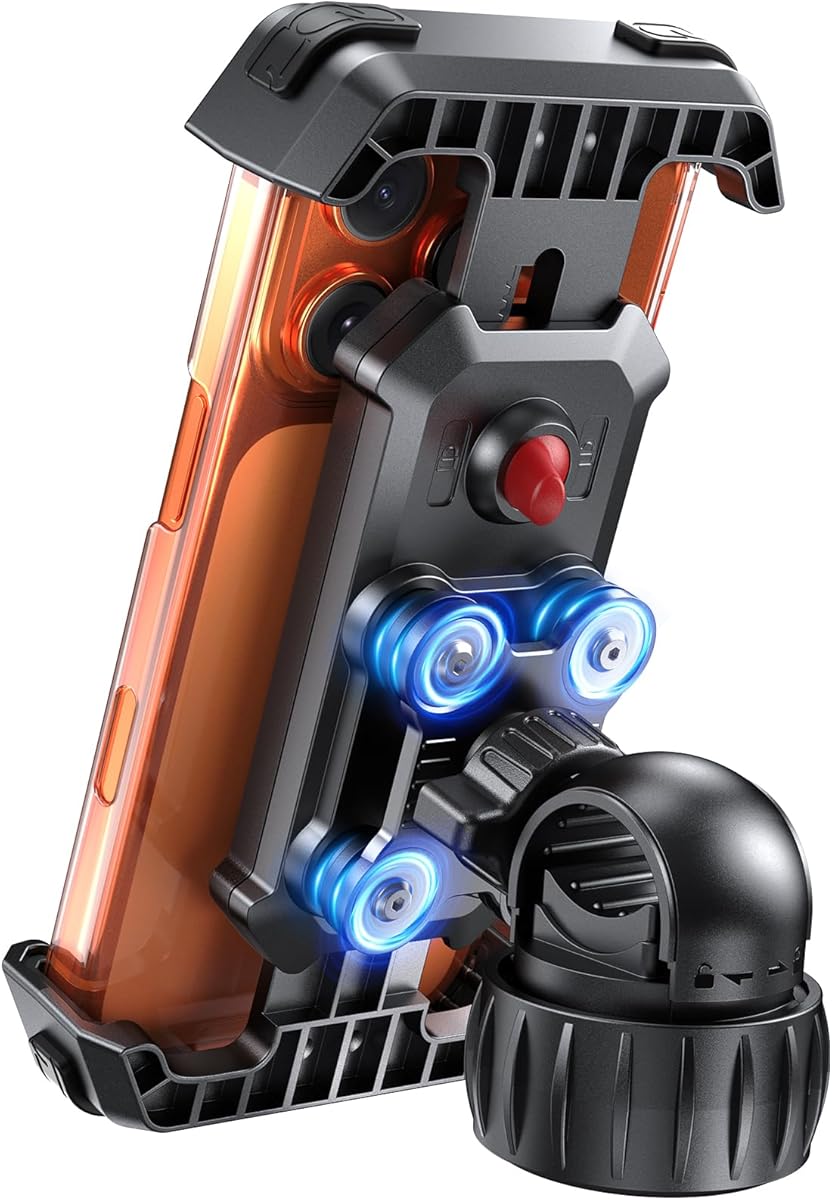 LOXP Anti-Shake Motorcycle Phone Mount - 2026 Dual Vibration Dampener, Universal Bike Phone Holder for iPhone 17/16/15/14/13 Series & Android 4.7-7”, Handlebar Mount for Bicycle/Motorbike/Scooter