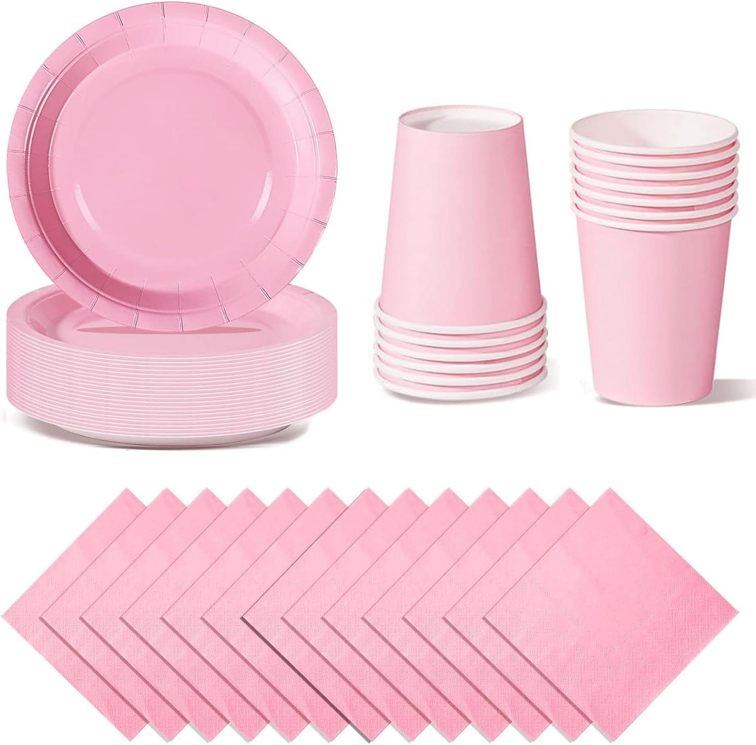 72pcs Pink Party Tableware Set, Pink Paper Plates Cups and Napkins, Party Supplies for Wedding, Picnic, BBQ, Restaurant and Supplies Table Decorations