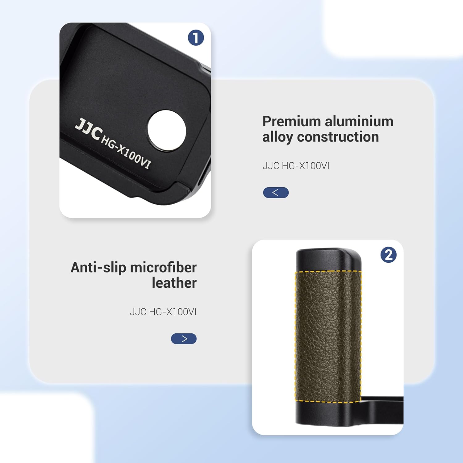 X100VI Metal Hand Grip, Secure Handle L Bracket for Fuji Fujifilm X100VI Camera,Anti-Slip Pads Design, Arca Swiss Quick Release Plate, Extra 1/4"-20 Tripod Hole & Hand Strap Hole, Silver Color - Image 3