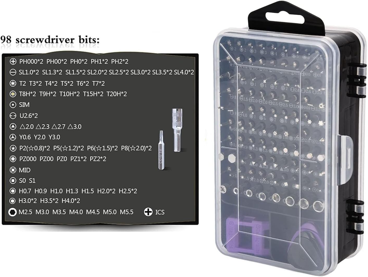 115-in-1 Electronics Repair Kit – Strong Magnetic Tips, Purple Handle(Purple)