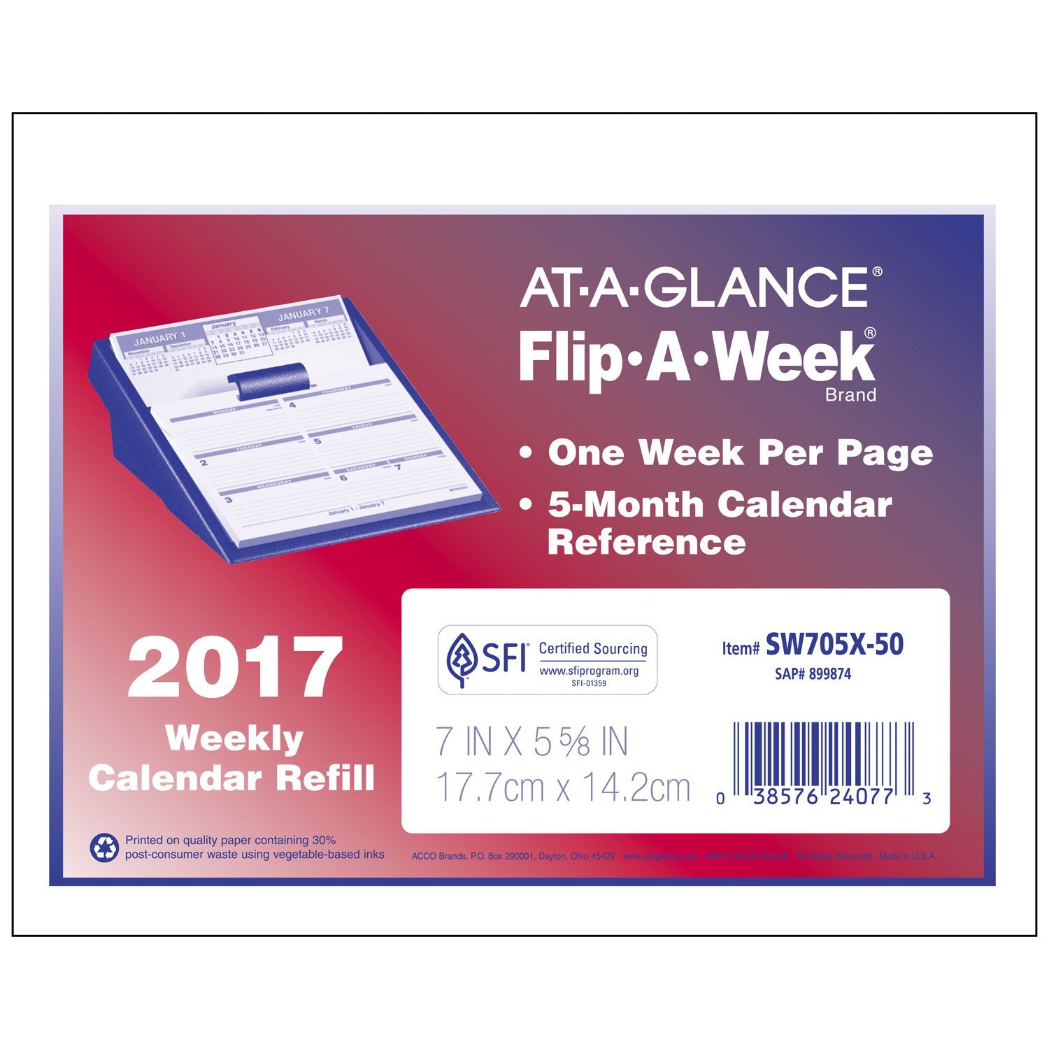 AT-A-GLANCE Schreibtischkalender und -boden, 13,7 x 17,8 cm, Flip-A-Woche, Komplettset 2017 Refill Only blau
