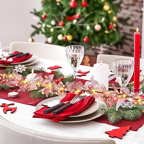 Miniatura 6 de Syhood Guirnalda de bayas de Navidad de 6 pies, guirnalda de hojas de acebo iluminada para interiores, guirnalda artificial de otoño, decoración de