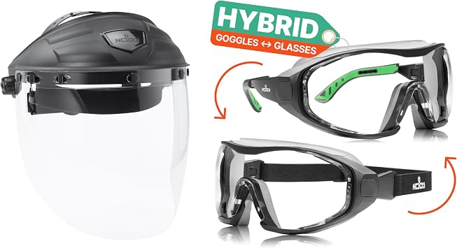 NoCry Heavy Duty Clear Face Shield; Protective Safety Equipment with Transparent, Anti Fog Visor & Anti Fog Safety Goggles with Premium Anti Scratch Coating - Work Goggles with Adjustable Headband
