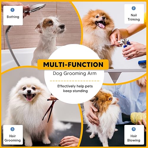 Miniatura 6 de Brazos ajustables para el aseo de perros con abrazadera de metal antideslizante potente, brazo portátil de aseo para mascotas para mesa con 1 lazo