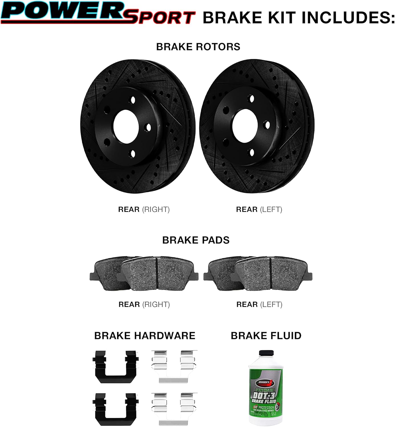 Power Sport Brake Kit For2019-2022 Volkswagen Jetta; 2018-2022 Volkswagen Tiguan| Drilled and Slotted Brake Rotors| Ceramic Brake Pads and Rotors Kit|Hardware included