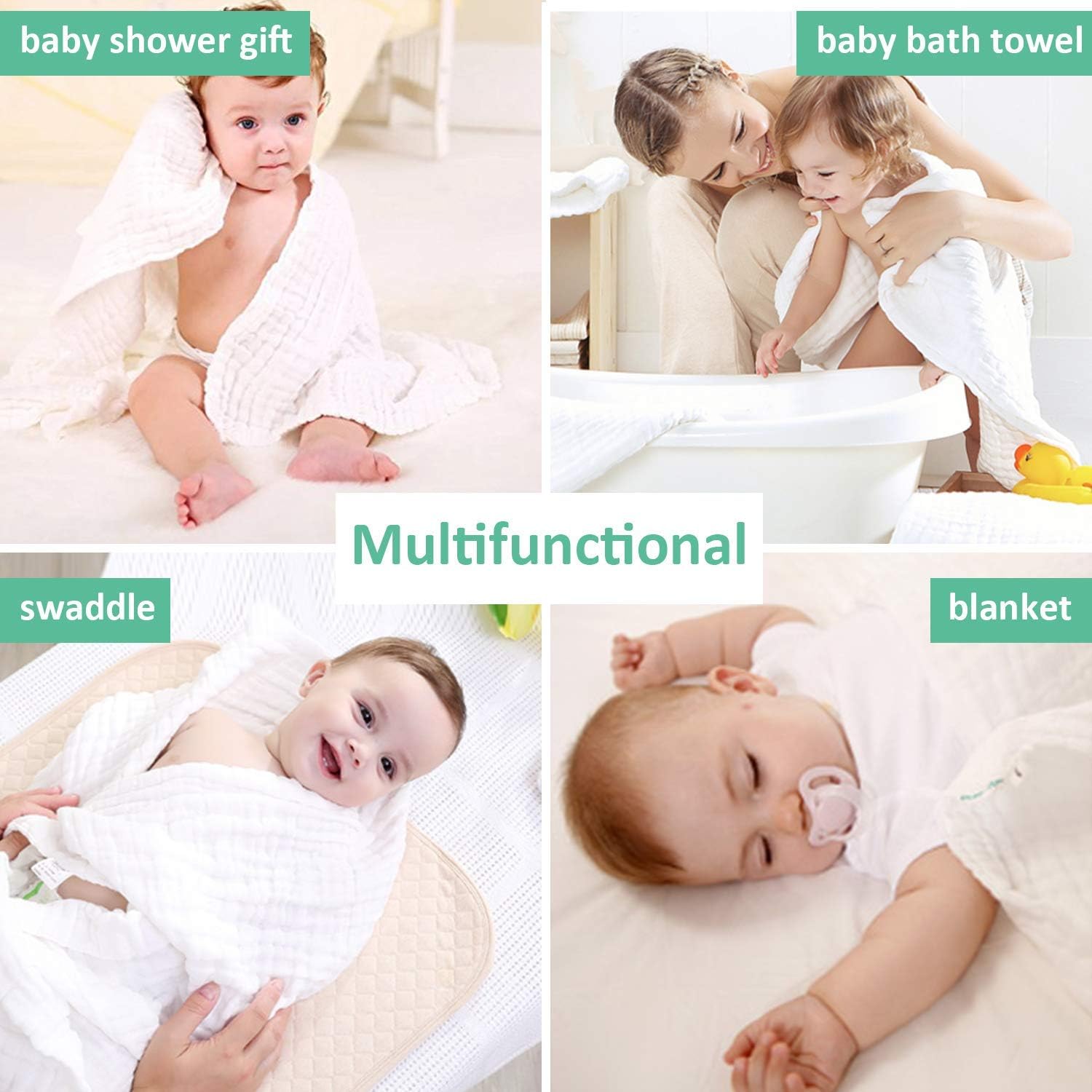 Baby Towels Muslin Washcloths Set - 5 Washcloths + 1 Large Baby Blanket Bath Towel of 6 Layers 100% Cotton Gauze Super Soft Absorbent for Newborn Infant : Baby