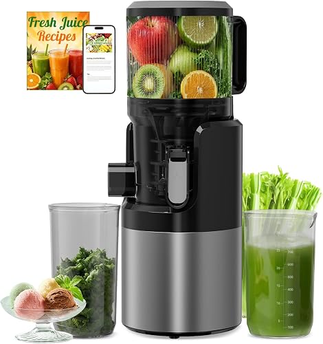 SJ-068 Cold Press Juicer, 6" Extra Wide Feed Chute Slow Masticating Juicer Machine, 400W Motor, High Juice Yield, Self-Feeding System, Easy Clean, Dishwasher Safe Parts, Nut Milk & Sorbet