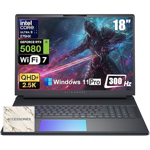 Alienware 18 Area-51 Gaming Laptop - Intel Ultra 9 275HX (24-Core, Up to 5.4GHz), RTX 5080 GDDR7, 16" 2.5K QHD+ 300Hz, 64GB DDR5, 8TB SSD, Backlit KB, w/DVD Drive, Win 11 Pro, Office Lifetime