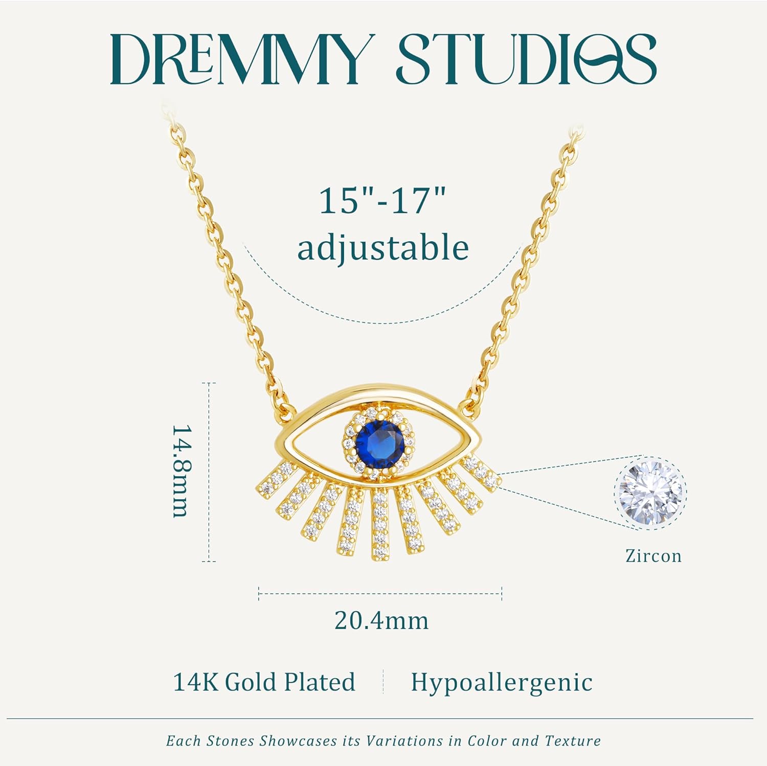 Dremmy Studios Gold Evil Eye Necklace for Women | 14K Gold Plated Cubic Zirconia Pave Evil Eye Choker Charm Chain Pendant Necklace Adjustable Lucky Jewelry Gifts - Image 5