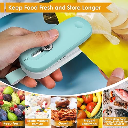 Miniatura 5 de FEPPO Mini sellador de bolsas, sellador térmico 2 en 1 con cortador y cordón, mini máquina reselladora de bolsas para bolsas de plástico, bolsas de