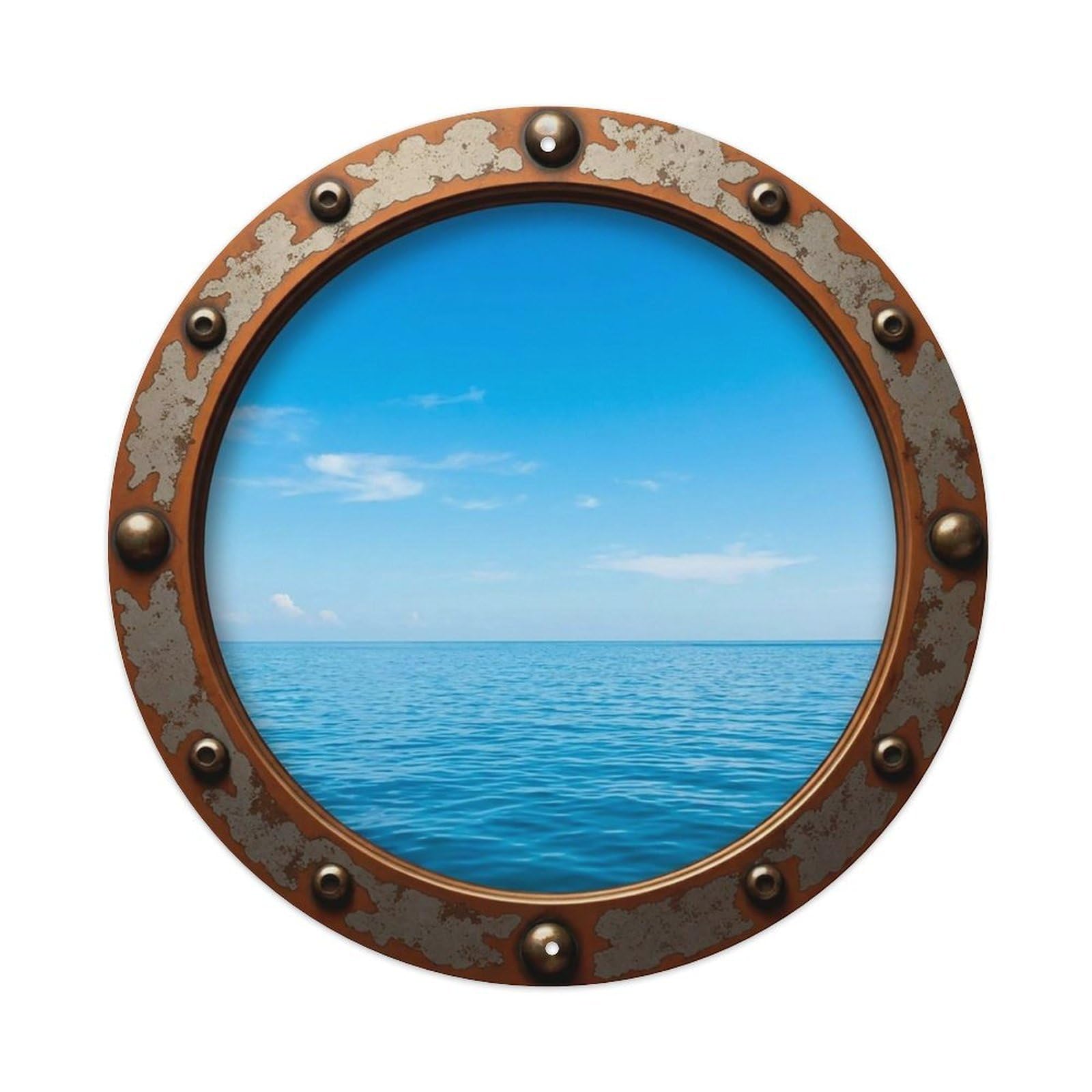 Vintage Porthole Cerulean Sky Nautical Window View Vintage Metal Tin Sign Plaque Wall Decor for Cafe, Club Bar, Office, Garden Metal Poster 8x8Inch