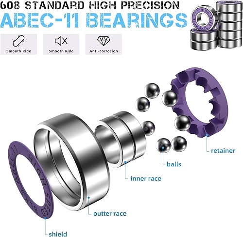 Miniatura 3 de Juego de camiones y ruedas para patineta, ruedas de patineta Cruiser de alto rebote de 2.362 in, rodamientos de patineta ABEC-11, herramienta de