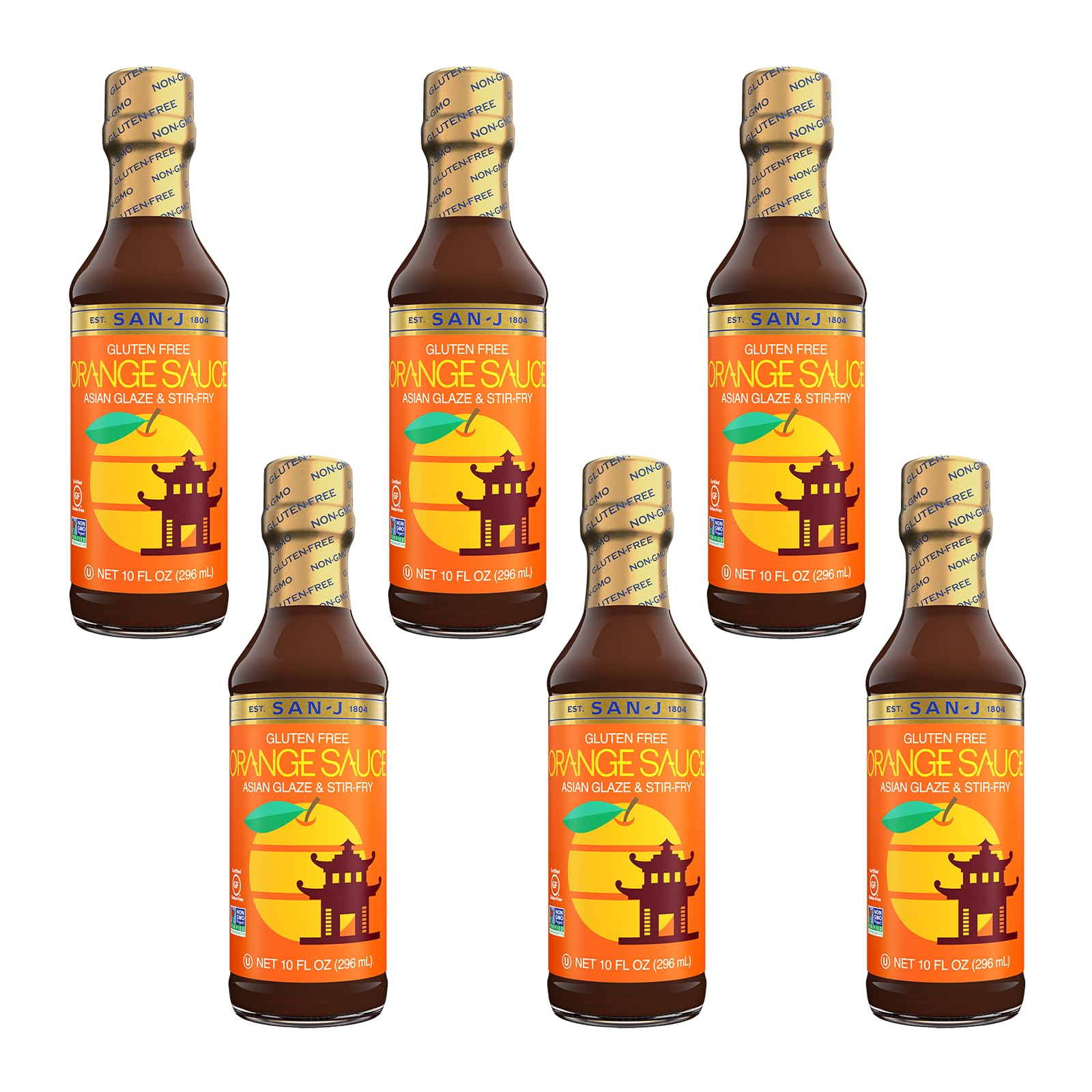 San-J - Gluten Free Orange Sauce - Bright and Sweet Sauce for Cooking - Non-GMO - 10 oz. Bottles - 6 Pack