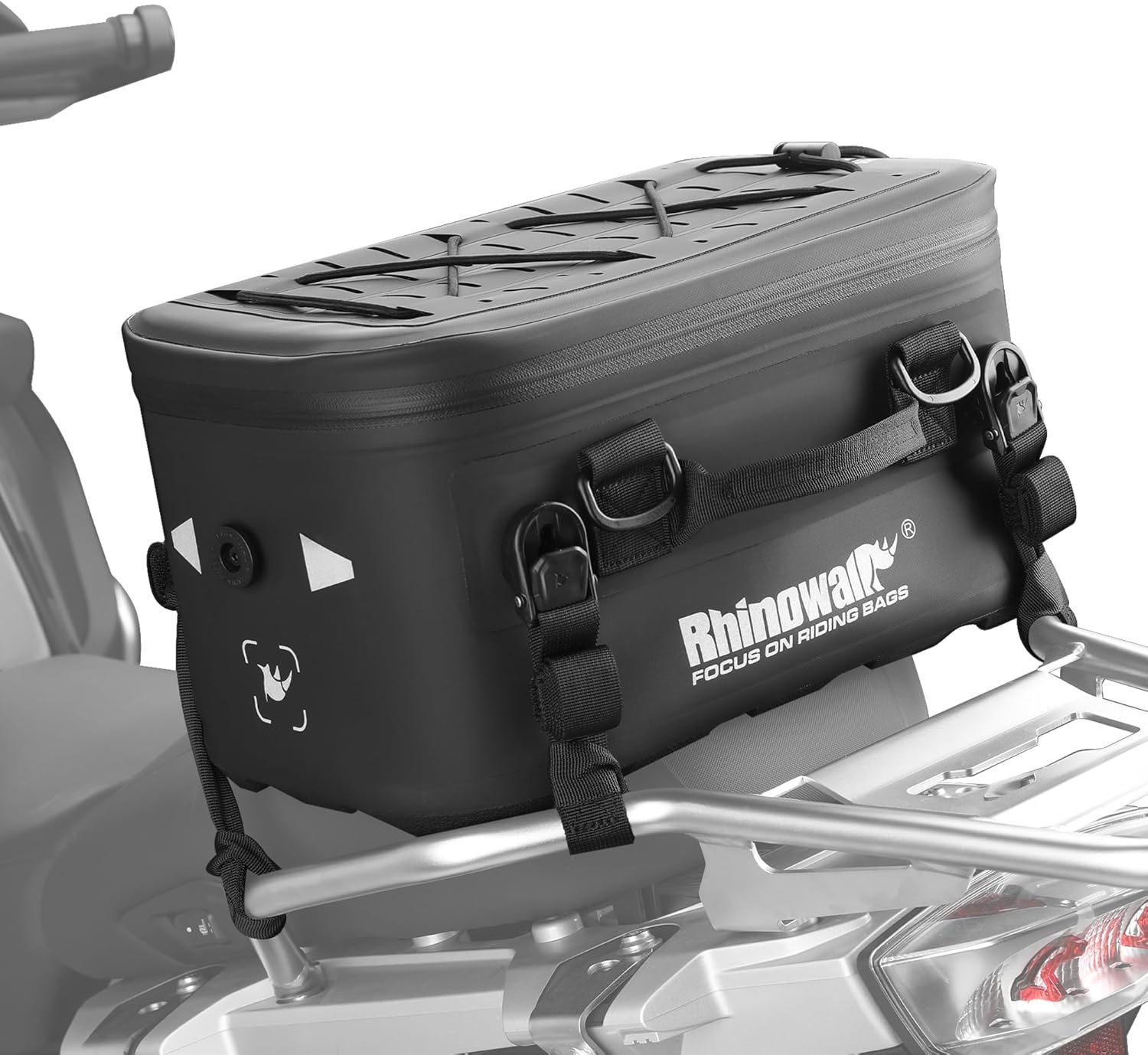 Rhinowalk Motorcycle Tail Bag 16L Waterproof Motorcycle Travel Luggage Trunk Rack Bag with Sissy Bar Straps-Black