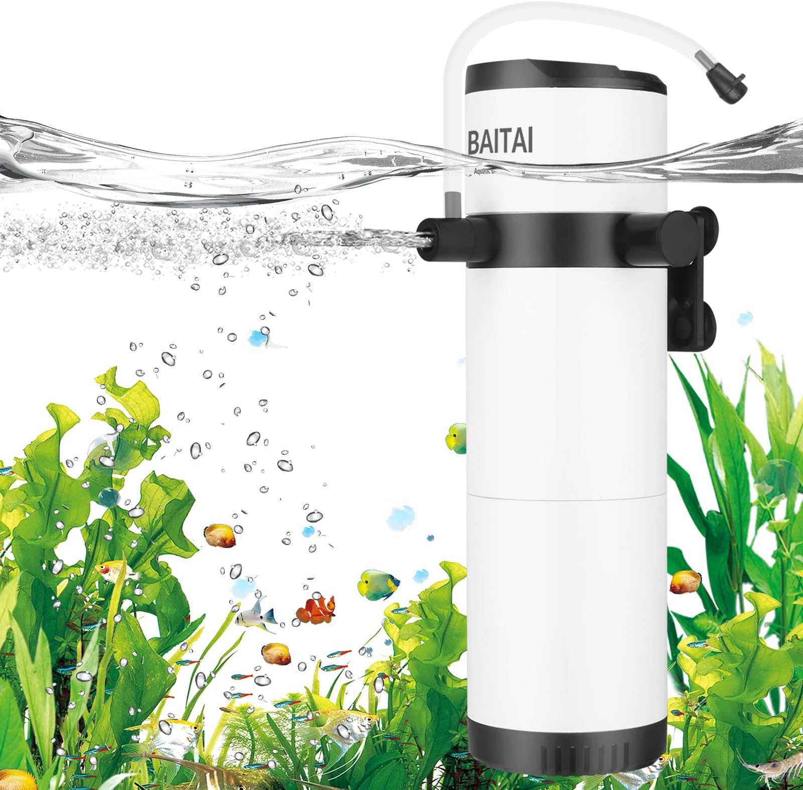 Internal Fish Tank Filter,Adjustable 800L/H Aquarium Filter Pump with Dual Water Outlet for 100-320L Aquariums,Suitable for Freshwater and Saltwater
