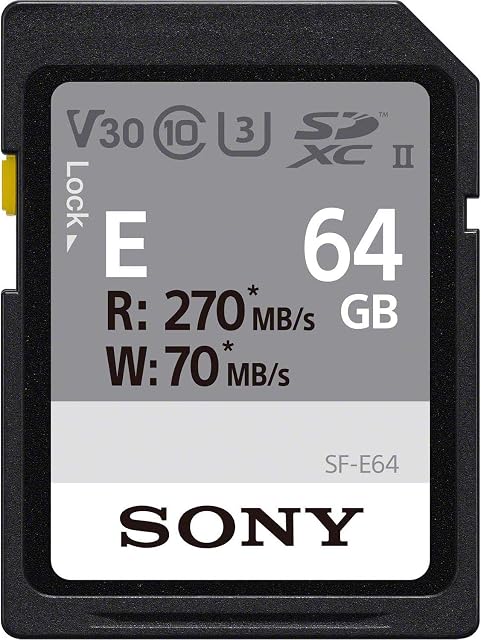 Sony 64GB SF-E Series UHS-II U3 V30 SDHC Digital Memory Card - Read 270MB/S Write 70MB/sSFE64