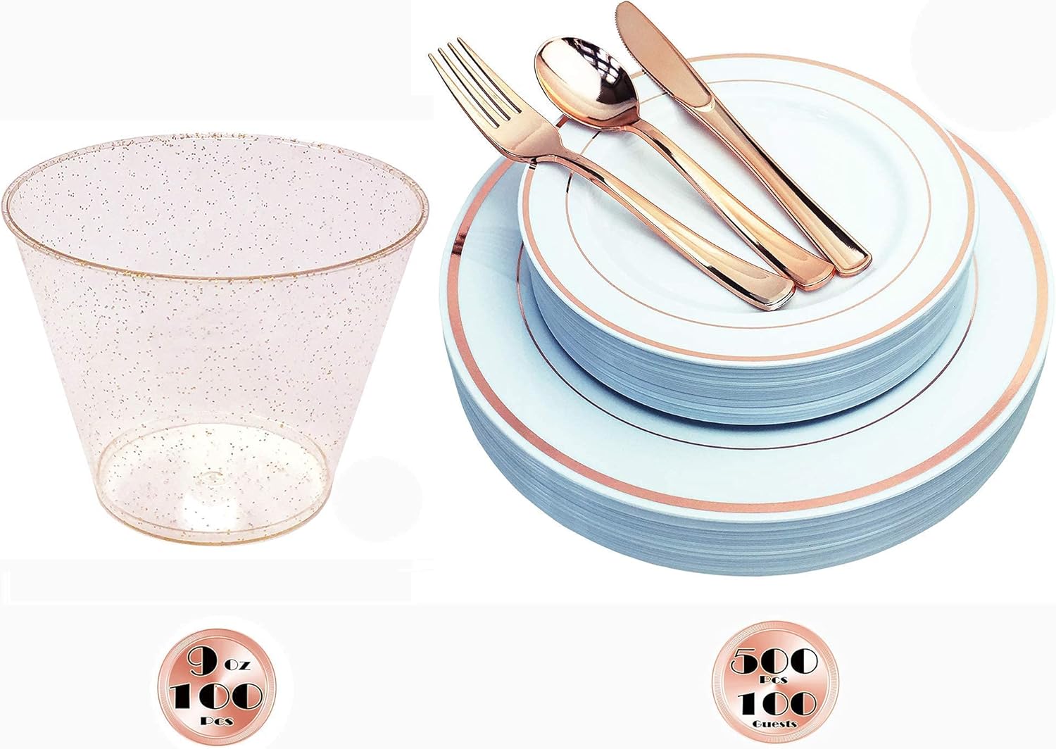 JL Prime 500 Piece Gold Plastic Plates & Cutlery Set