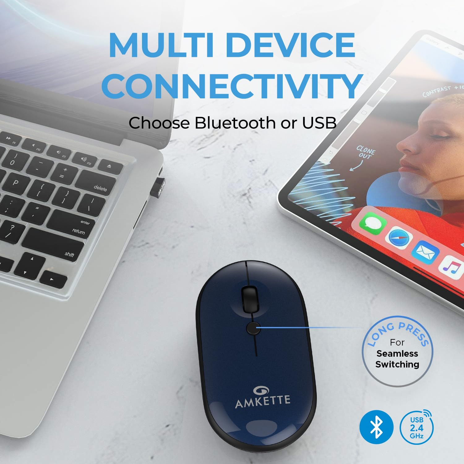 Amkette HushPro Byte Bluetooth Mouse (Blue) - Green Apple Compunet
