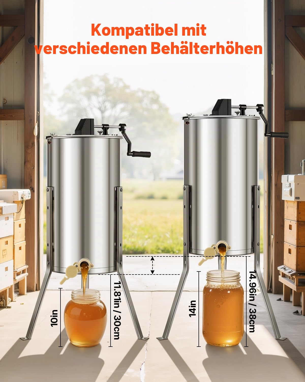 VEVOR Honigschleuder, 2 Rahmen, manuelle Tangentialschleuder mit transparentem Deckel, Honigextractor aus Rostfreiem Stahl mit höhenverstellbarem Ständer, Honigextractor für die Bienenzucht