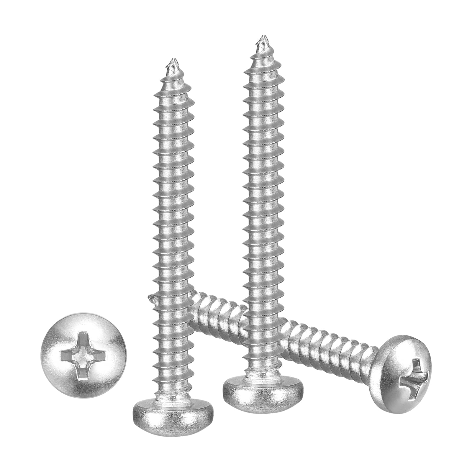 METALLIXITY Phillips Pan Head Self Tapping Screws(#10x1-1/2") 50Pcs, 304 Stainless Steel Self Drilling Screw for Metal Wood Plastic, for Cabinet Wall Shutter Plate Rock Furniture, Silver Tone — image 1