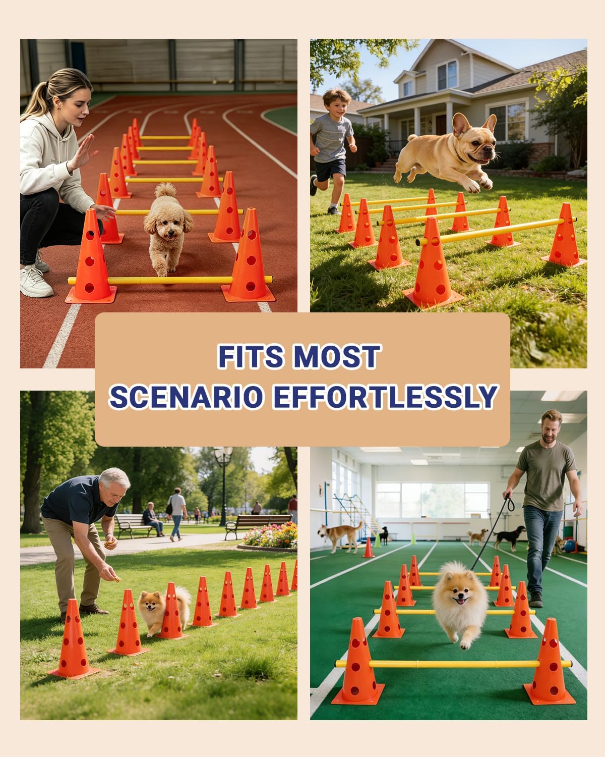 Dog Agility Course Backyard Set, Dog Agility Hurdle Cone Set with Height Adjustable Crossbar for Rehabilitation & Beginners, Dog Agility Equipment for Dog Obstacle Course - 12 Inch Orange