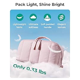 BAGSMART Travel Makeup Bag for Women, Portable Water-resistant Cosmetic Case, Puffy Padded Make Up Organizer Pouch, Open Flat Toiletry Bag for Toiletries, Brushes, Pink