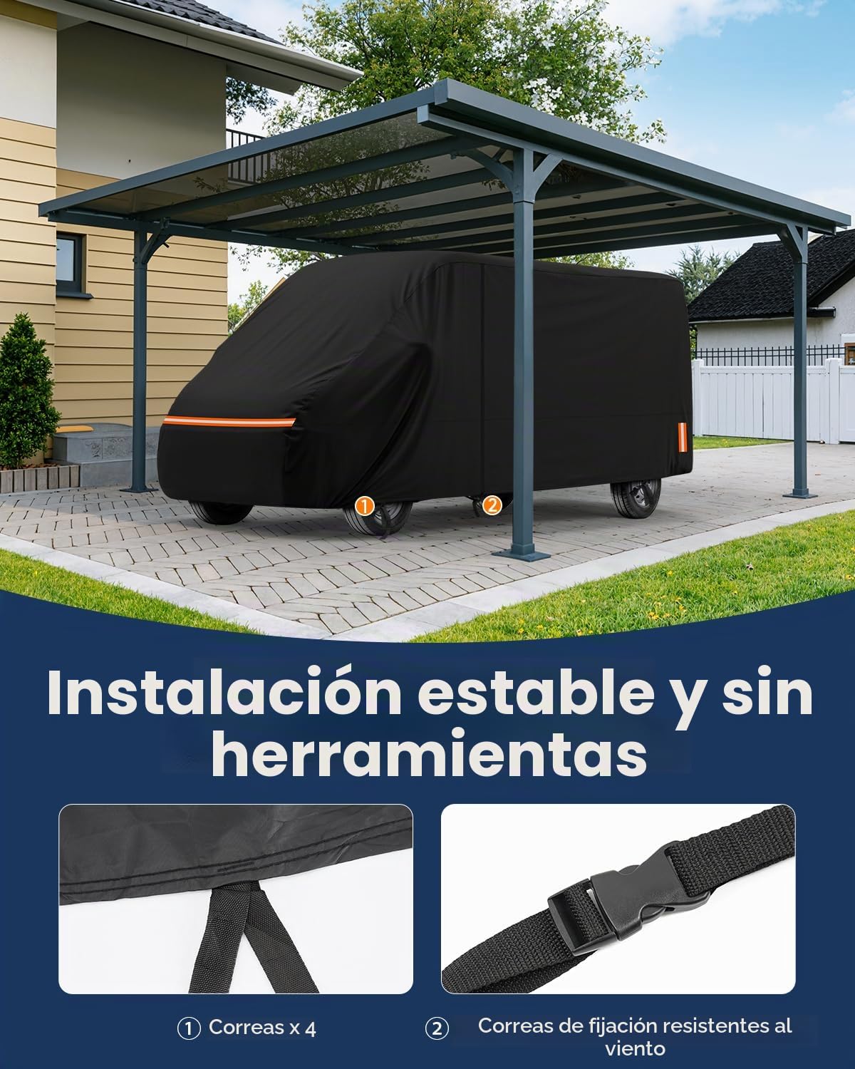 Funda Autocaravana para Fiat Ducato Peugeot Boxer Cubierta de Protección Furgoneta 420D Oxford Impermeable Transpirable con Cremalleras Impermeables 636 x 202 x 252 cm