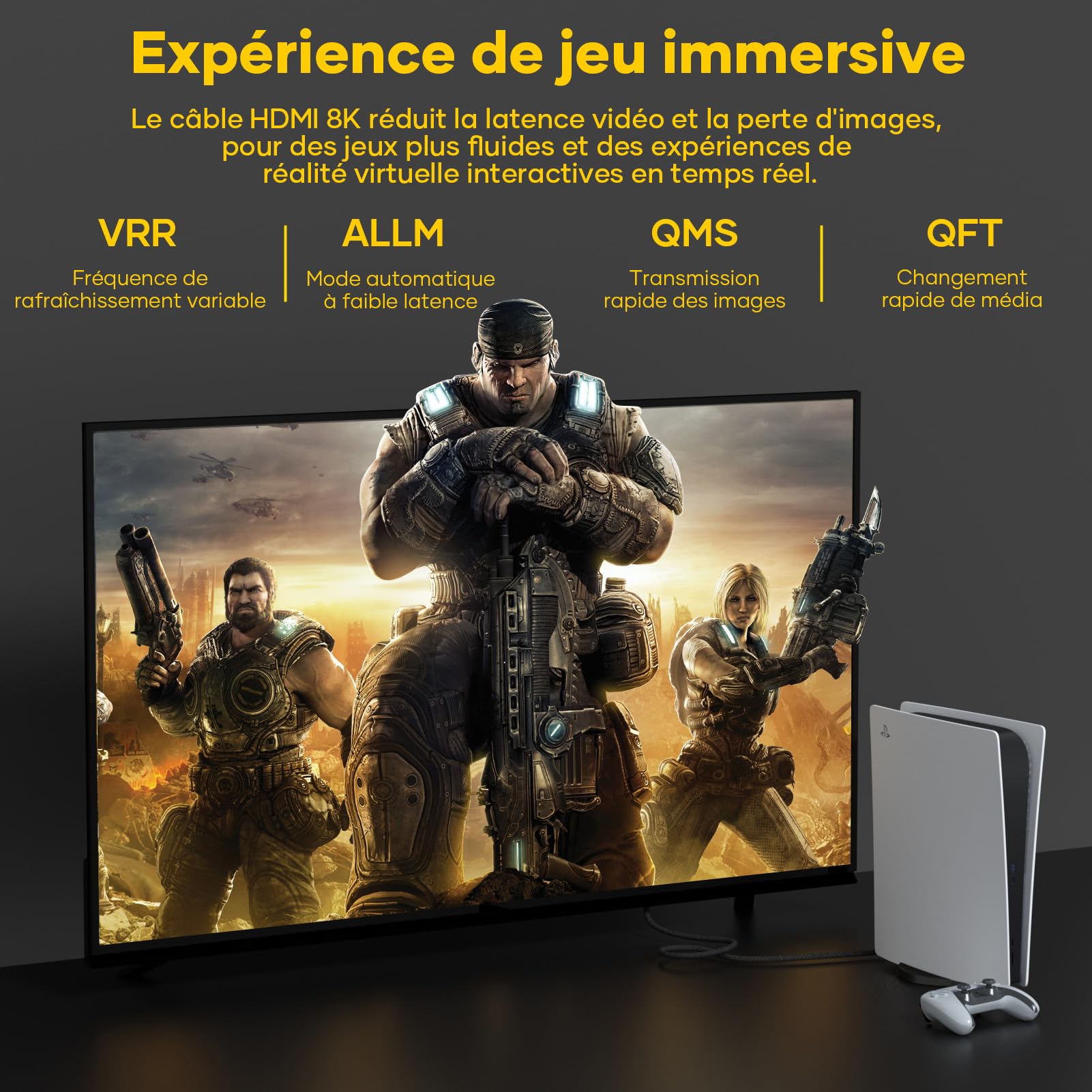 Câble HDMI 3M 2.1 10K 8K,câble HDMI ultra haute vitesse 48Gbit/s 10K 8K@60Hz 4K@120Hz 7680P,HDMI 2.1 prend en charge HDR10 eARC 3D HDCP 2.2et2.3,compatible avec PS5/4 X-Box HDTV lecteur/moniteur/PC
