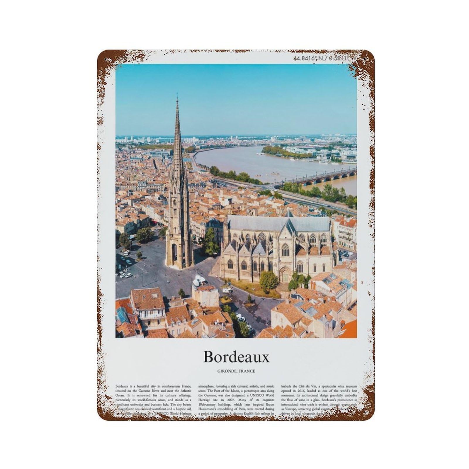 xiaoxiaoshen Bordeaux Gironde France City Scenery Wall Decor Art Metal Tin Poster Modern Home Decor Art Home Bar Shop Decorations Vintage Sign 40x30cm