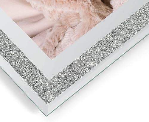 Miniatura 2 de Portarretratos plateados de 5 x 7 pulgadas, juego de 2, marco de fotos de vidrio real brillante de 5 x 7 pulgadas, borde espejo, gran regalo, para