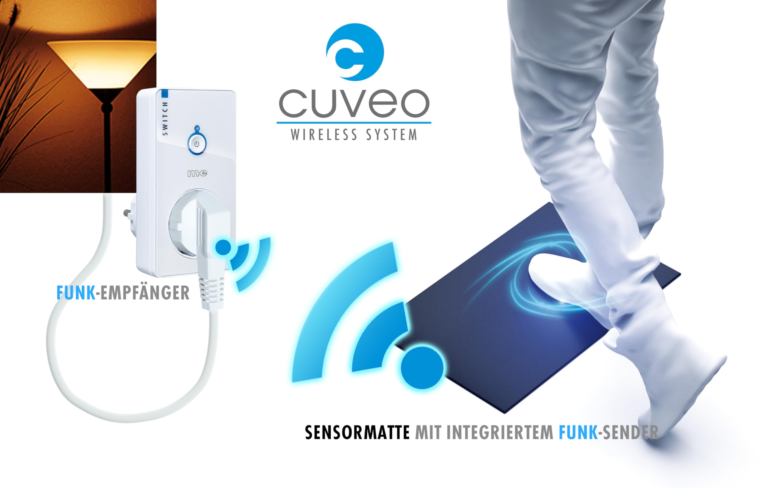 m-e Funk-Sensormatte Mobiles Sicherheits- & Komfort-System sowie Pflegehilfe für zu Hause (Funk-Sensormatte + Steckdosen-Schalter)