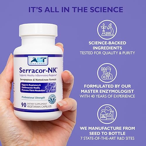 Miniatura 6 de Serracor-NK - 300 cápsulas vegetarianas - Soporte circulatorio y respiratorio - Fórmula de enzimas sistémicas naturales premium - Contiene