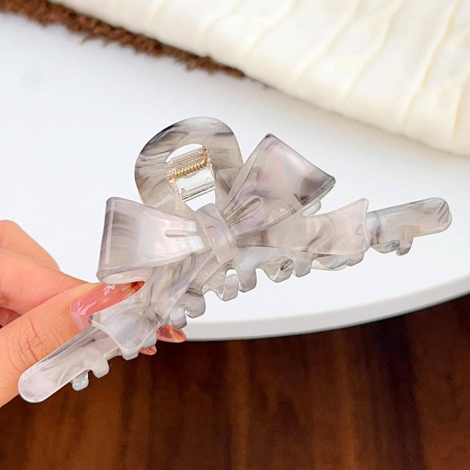 SINIDE Acetate Tortoise Shell Hair Claw Clips, Large Cellulose Celluloid Bowknot Claw Clip for Women Banana Barrettes Clips Non-slip Jaw Clamps Fashion Accessories for Long Thick Thin Hair (2 Pack) image 4
