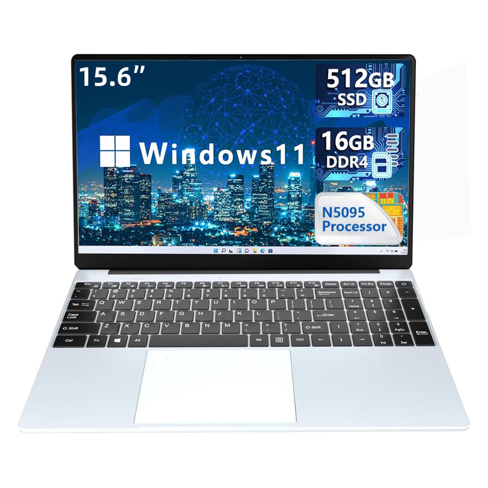 KUULaptop Computer, 16 GB RAM 512GB SSD Gaming Laptop, Celeron N5095, 15.6 Inch Laptop, Windows 11 Pro, 2.4G+5G WiFi, Webcam and Backlit Keyboard, Fingerprint Unlock