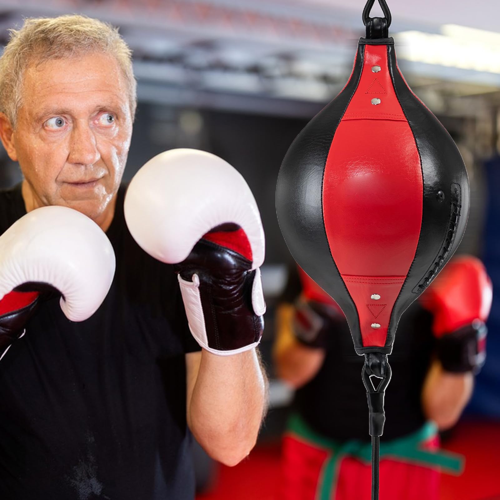 Palla Tesa Doppia Estremità - Pelle PU 33x19x19cm | Punzonatura Flessibile Elastica | Sacco Boxe Per Palestra Coordinazione Esercizio Allenamento Core Casa Cortile Allenarsi