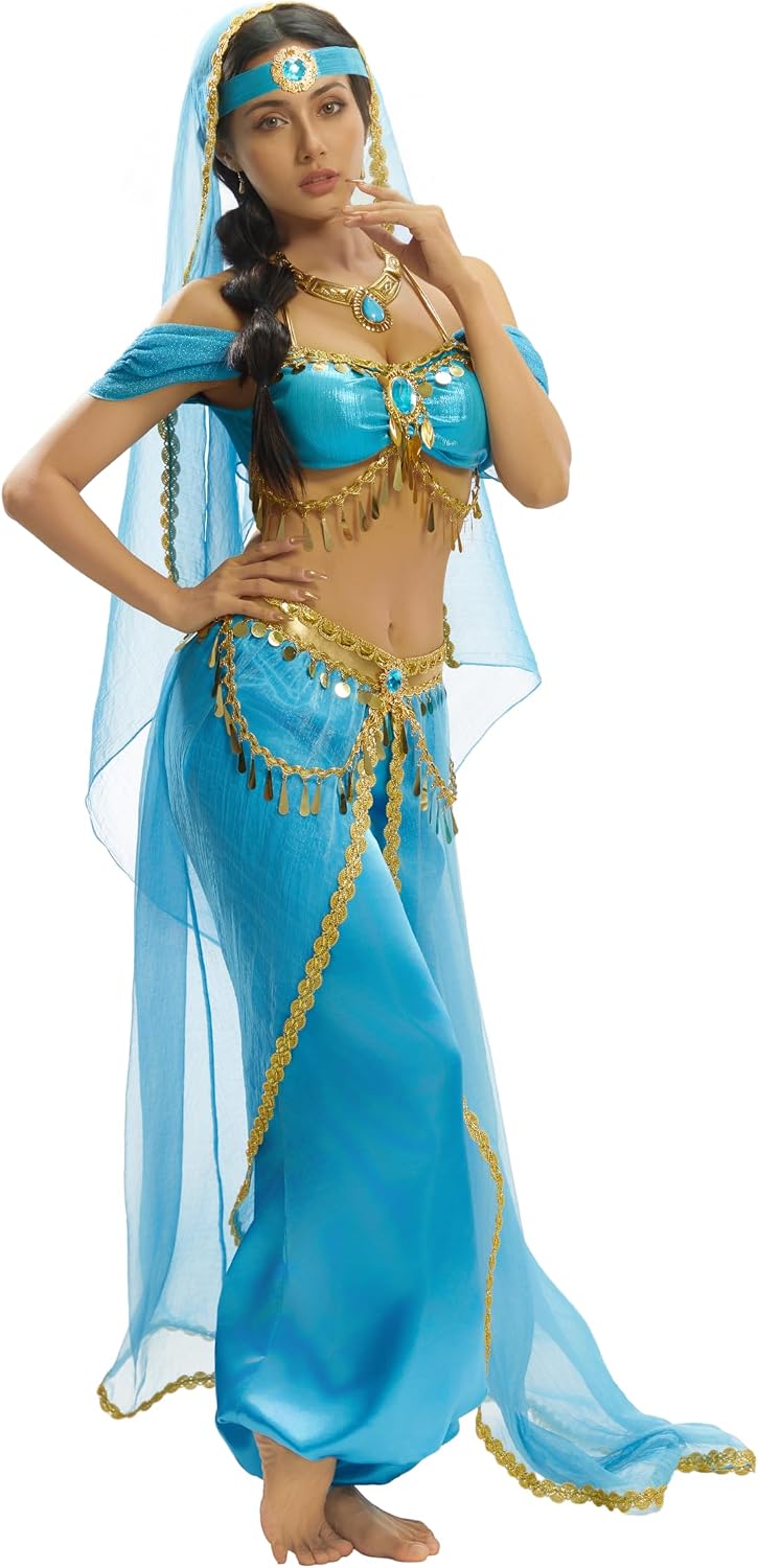 Cosplay.fm Women Arabian Princess Costume Deluxe Cosplay Outfit Top Pants with Full Accessories