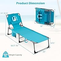Vista 3 de COSTWAY Silla de salón plegable de playa, silla de bronceado con agujero para la cara, respaldo ajustable en 5 posiciones, almohada y bolsillo