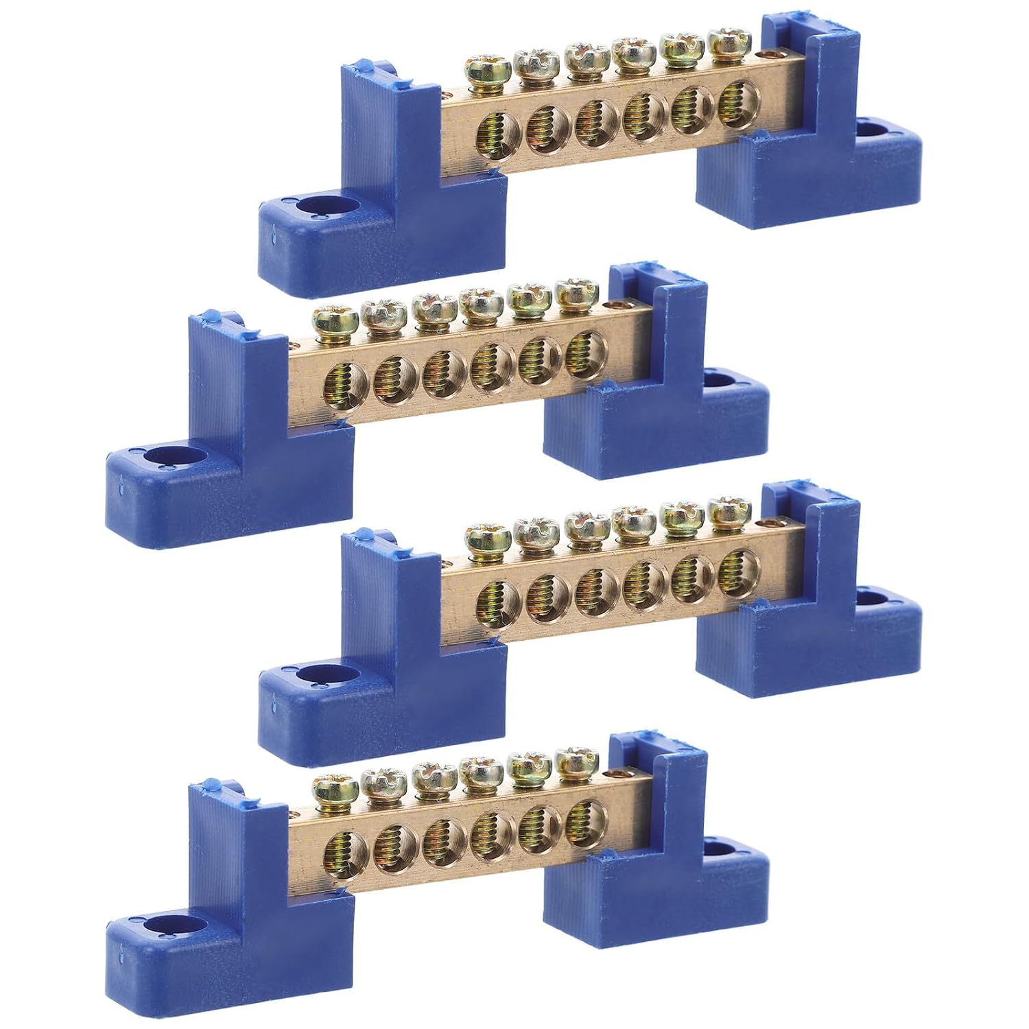 jojofuny 4pcs Copper Terminal Block with 7 Slots, Heat Resistant and Compact Design, Screw M4 Ground Strip for Industrial and Home Wiring Applications