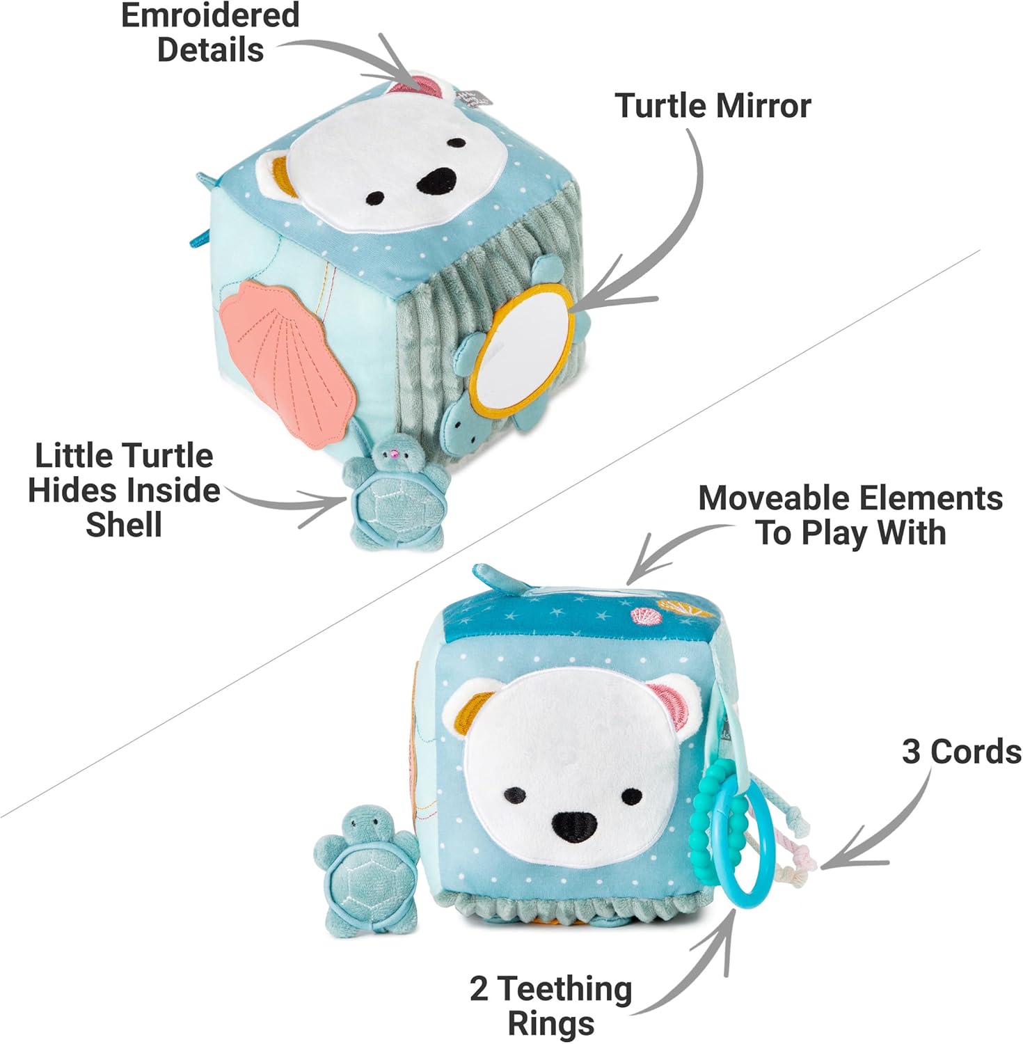 Little Big Friends Multi-Texture Soft Activity Cube for Fine Motor Skills and Cognitive Growth | Montessori Developmental Toy | Sensory Play Cube | Ocean