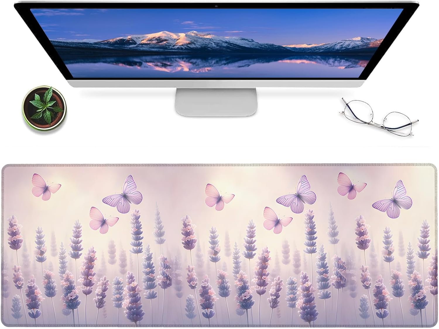 Floral Gaming Mouse Pad,12x31.5in Non-Slip Rubber Spring Flower Desk Mat,Large Extended Mousepad for Office Home Laptop,Mice Pads Gifts,Game Lover Deskmat Decor (Lavender Butterfly)