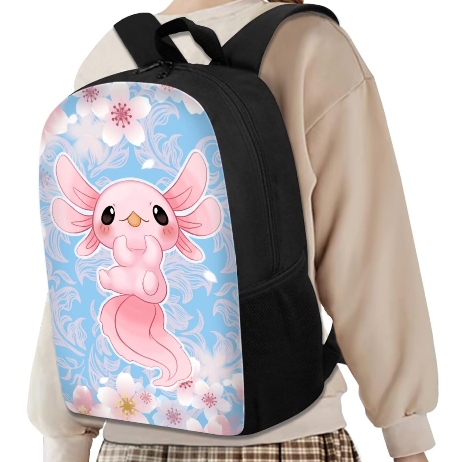 Ystardream Axolotl Backpack for Girls Kids Elementary Backpack with Lunch Box Kindergarten Student School Bag 3-in-1 Bookbag Set with Pencil Case for Teen Girls Boys Schoolbag Preschool Bookbag